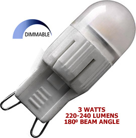 120v 3 Watt G9 180° Beam Angle LED Bulb (Dimmable)