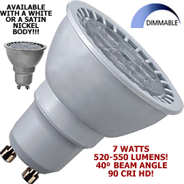 120v 7 Watt Dimmable LED GU10 MR16 - 40° Beam Spread