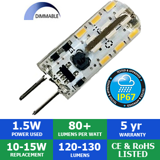 12V 1.5 Watt LED JC Bi-Pin - Dimmable - Outdoor IP67 Rated