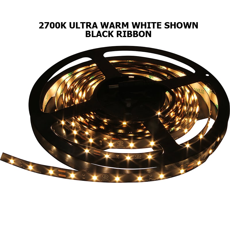 LED Strip Light Tape, Black Ribbon, 4.4W / Foot SuperChip™ UL 24V 2835 SMD - 16.4 Feet