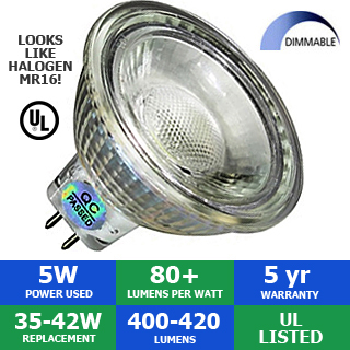 12V 5 Watt  4100-5000K LED MR16, Dimmable