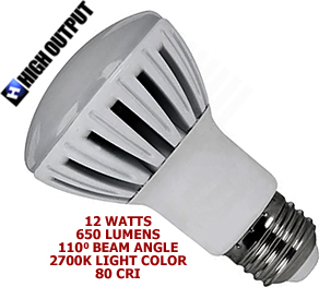 12 Watt 120v LED Medium Base R20 Bulb 2700K (High Output)