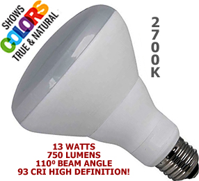 13 Watt 120v LED Medium Base R30 HD 2700K - 93 CRI!