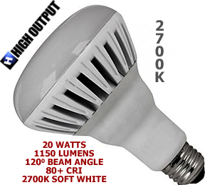 20 Watt 120v LED Medium Base R30 Bulb 2700K (High Output)