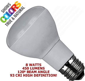 8 Watt 120v LED Medium Base R20 HD 2700K - 93 CRI!