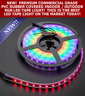 "Brightest" 4.4 Watt Per Foot PVC Coated 12VDC 5050 SMD RGB Tape (16.5' Spool)