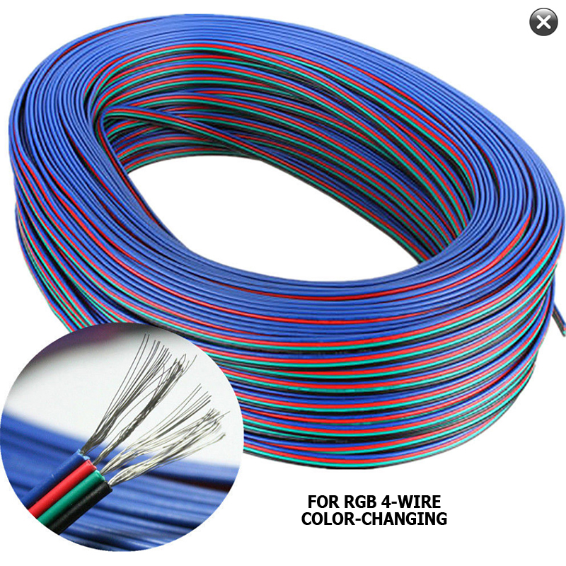 12V/24V RGB (4-Wire) & RGBW (5-Wire) LED Tape Extension Cable (10' to 500')