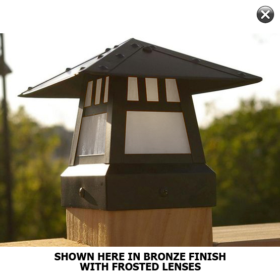 LED 12V / 120V Pitched Roof Craftsman II Post Cap (For 3.5" - 4" Square Posts)