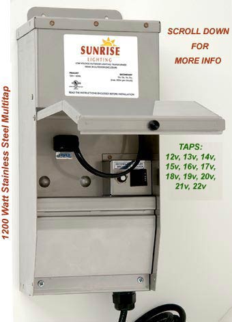 1200 Watt Stainless Steel Multi-Tap (12v-22v) Outdoor Transformer