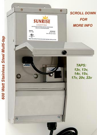 600 Watt Stainless Steel Multi-Tap (12v-22v) Outdoor Transformer