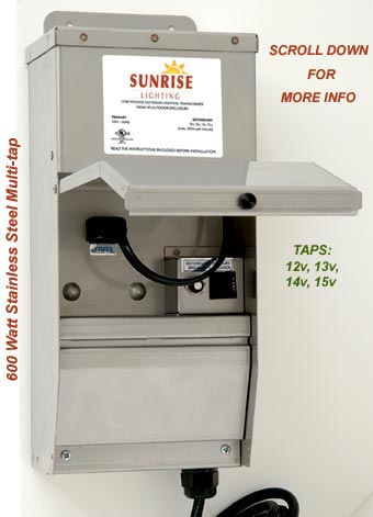 600 Watt Stainless Steel Multi-Tap (12v-15v) Outdoor Transformer