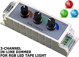 12VDC / 24VDC In-Line RGB 3-Way LED Lighting Dimmer (9 AMP)